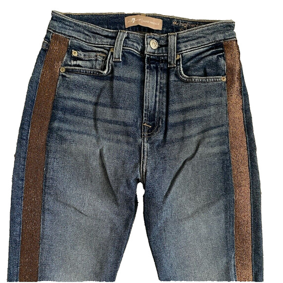 7 For All Mankind Jeans Womens Sz 25 High Waist Skinny Ankle Sparkle Side Pants - Picture 3 of 14